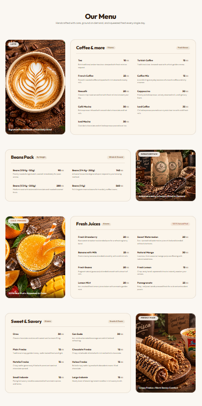 Tahwega Cafe coffee and juice menu